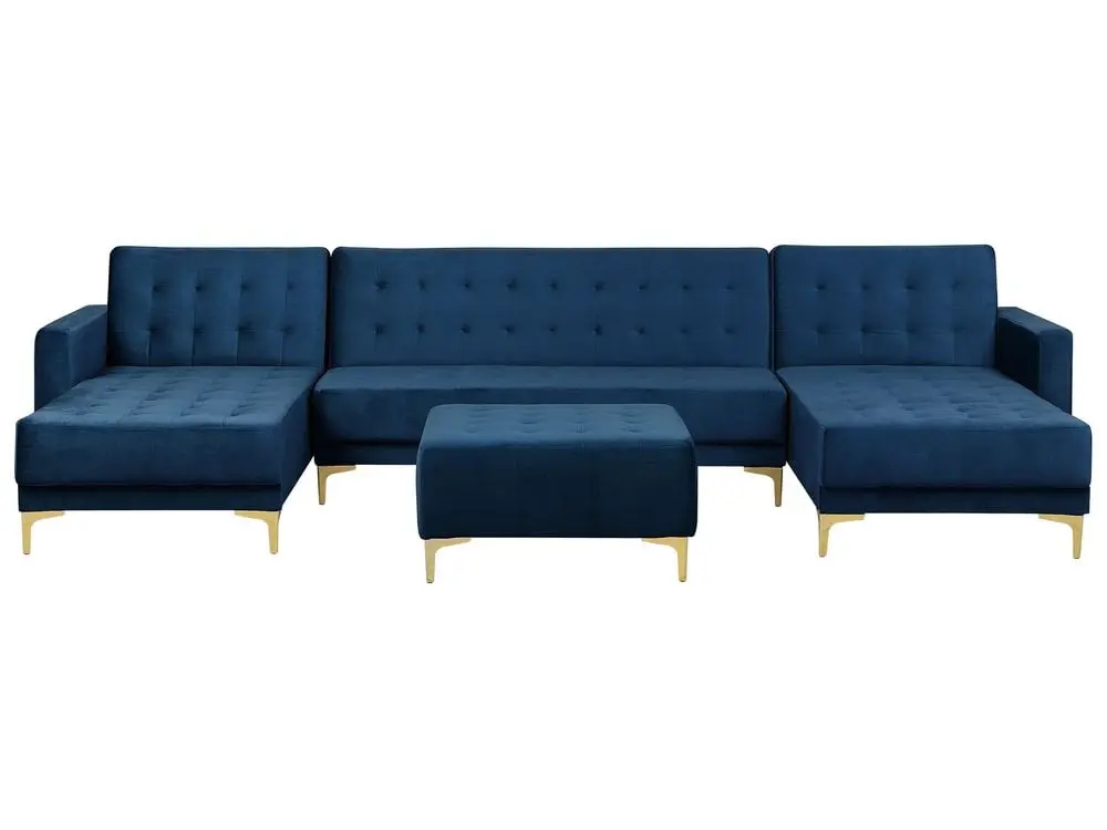 Premium Garten 5 Seater U-Shaped Modular Samt Sofa Ottoman Navy Blue ABERDEEN