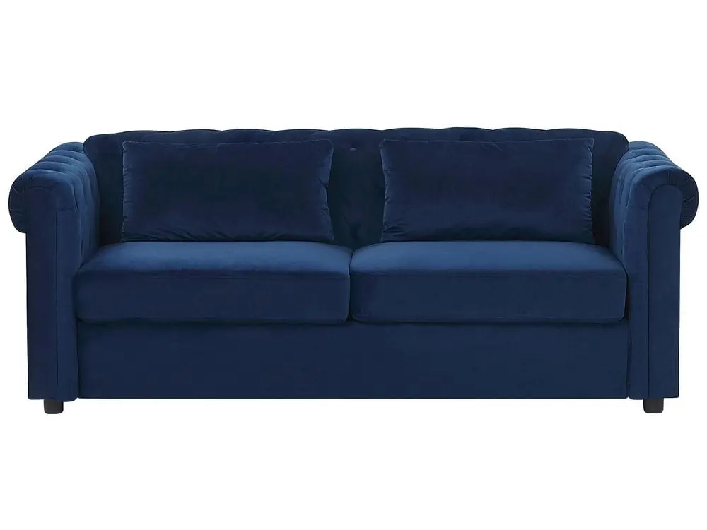 Schlafsofa 3-Sitzer Samtstoff marineblau CHESTERFIELD mit Armlehnen