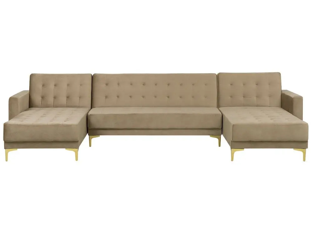 5 Seater U-Shaped Erweiterbar Velvet Sofa Sand Beige ABERDEEN aus Acacia-Holz