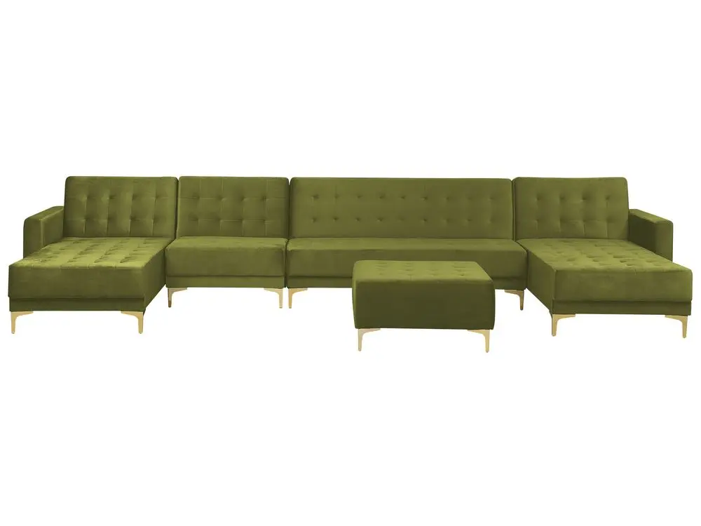 6 Seater U-Shaped Kombinierbar Velvet Sofa Ottoman Green ABERDEEN