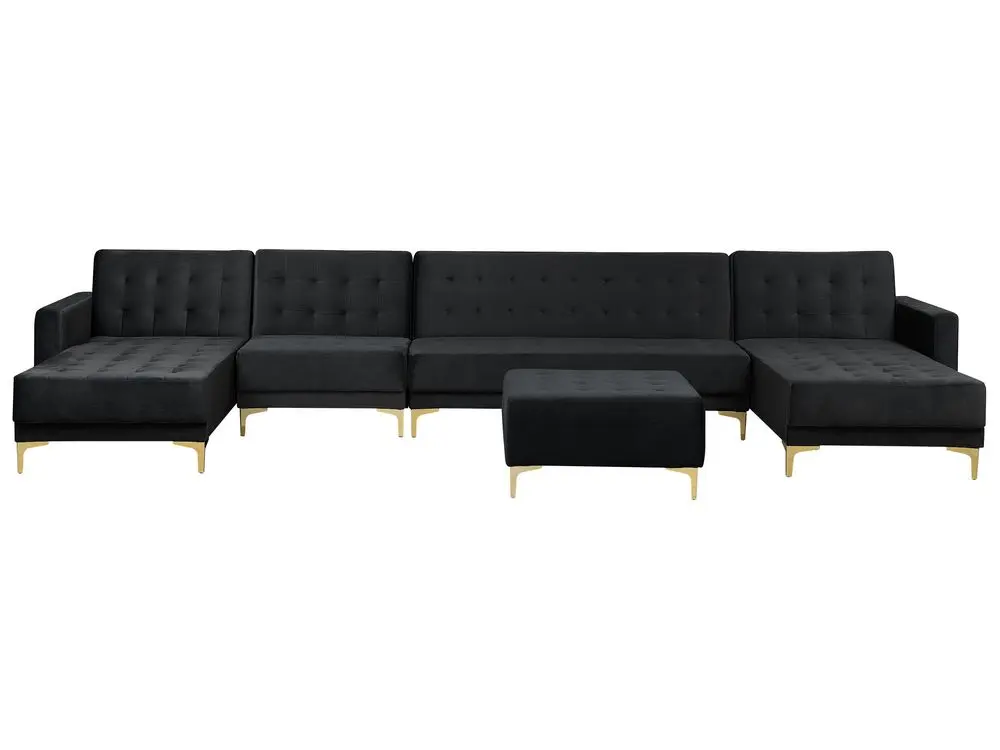 6 Seater U-Shaped Modular Plüsch Sofa Ottoman Black ABERDEEN
