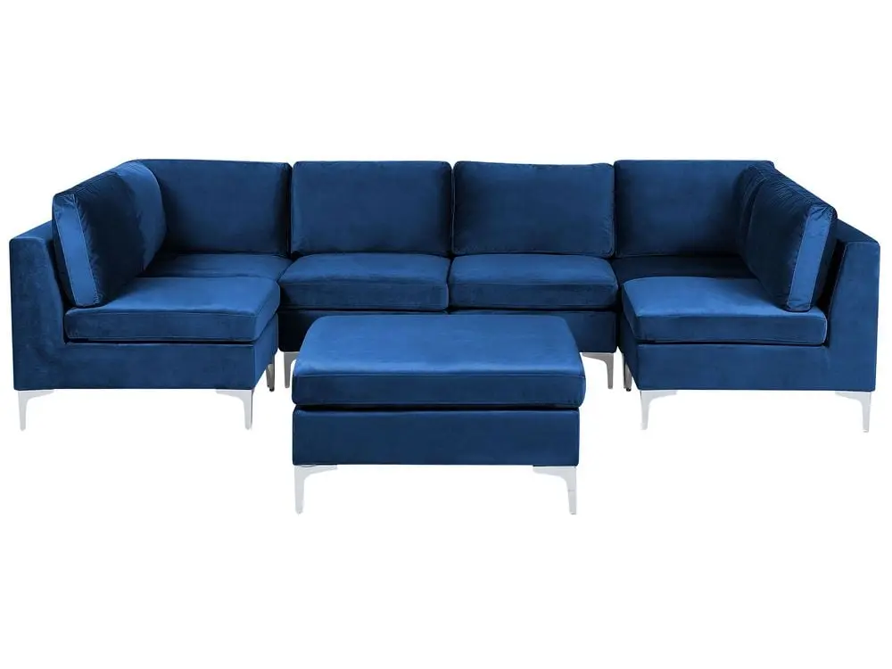 6 Seater U-Shaped Modular Plüsch Sofa Ottoman Blue EVJA
