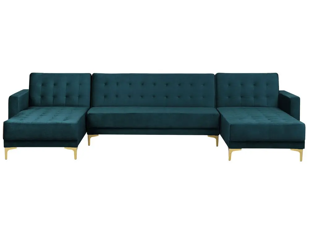 5 Seater U-Shaped Modular Velours Sofa Teal ABERDEEN