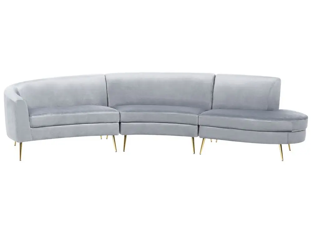 Sofa Samtstoff hellgrau geschwungene Form 4-Sitzer MOSS Dunkelbraun und Beige