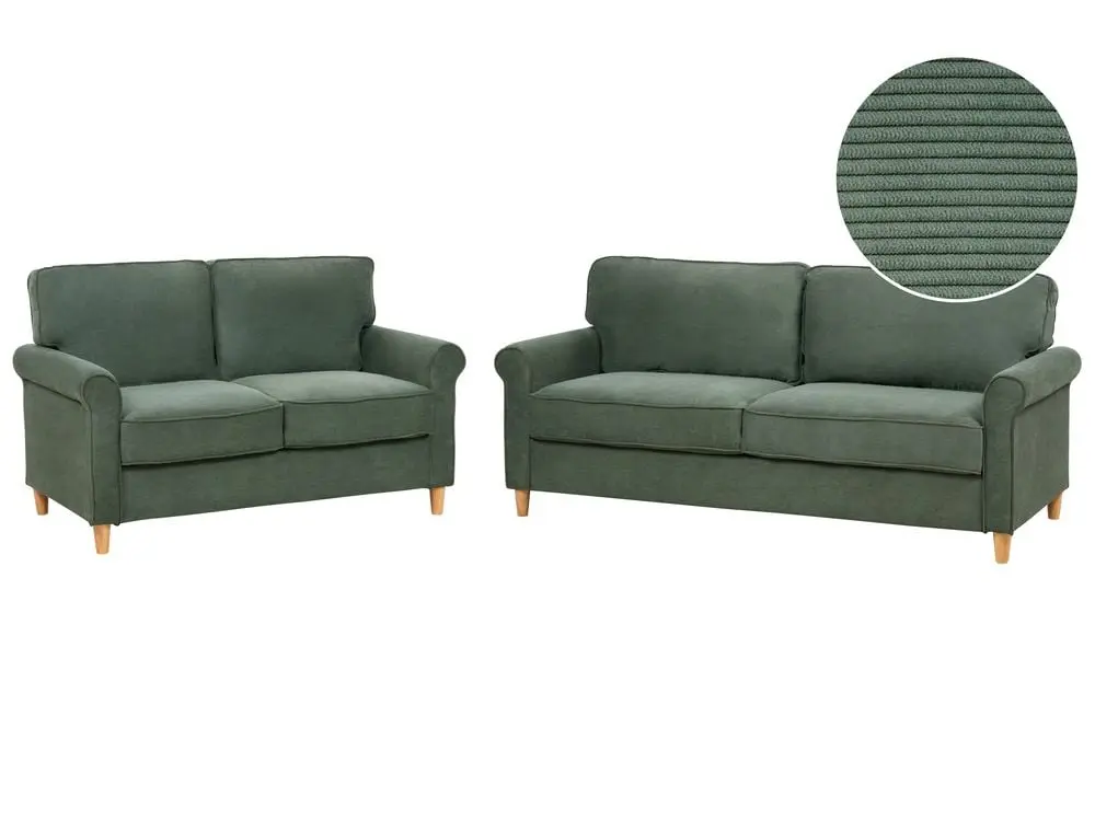 Sofa Set Cord dunkelgrün 5-Sitzer RONNEBY Dunkelbraun und Beige