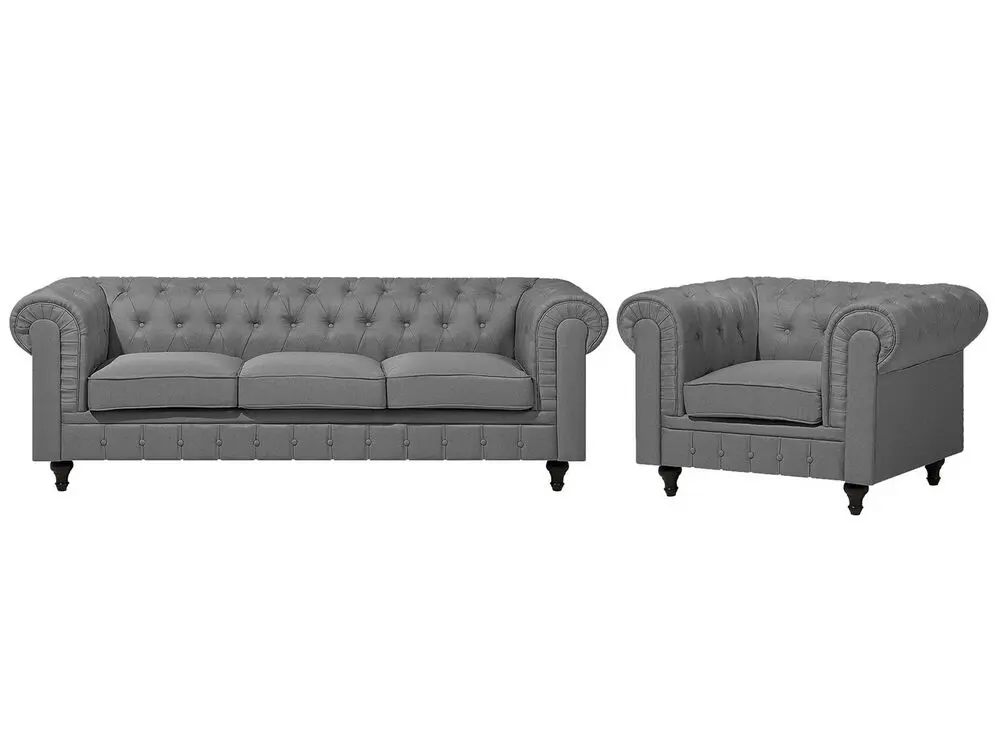 Sofa Set hellgrau 4-Sitzer CHESTERFIELD übergroß