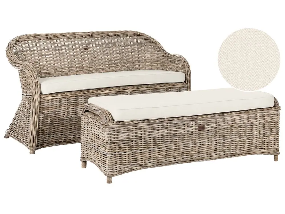 Stapelbare Gartensofa mit Ottomane 2-Sitzer SUSUA Rattan Naturfarben