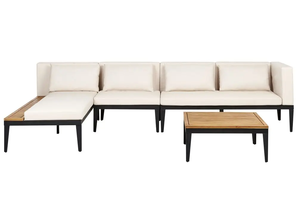 Wetterfeste Outdoor Garten Ecksofa mit Tisch 4-Sitzer BRACCIANO rechtsseitig zertifiziertes Akazienholz Hellbeige