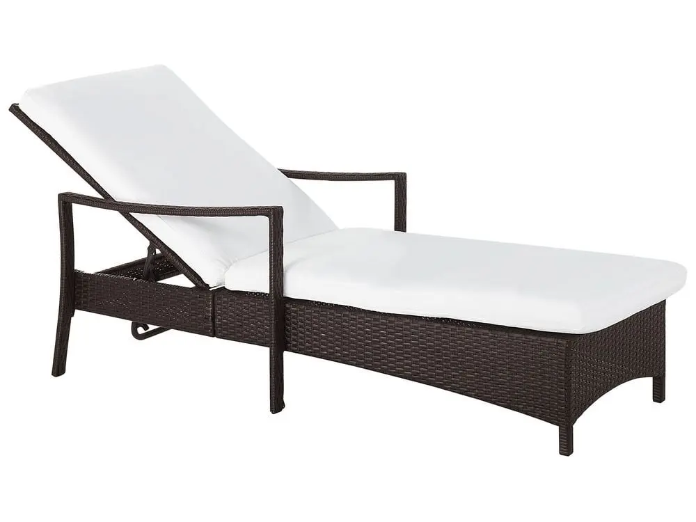 Gartenliege Rattan braun Auflage weiß VASTO