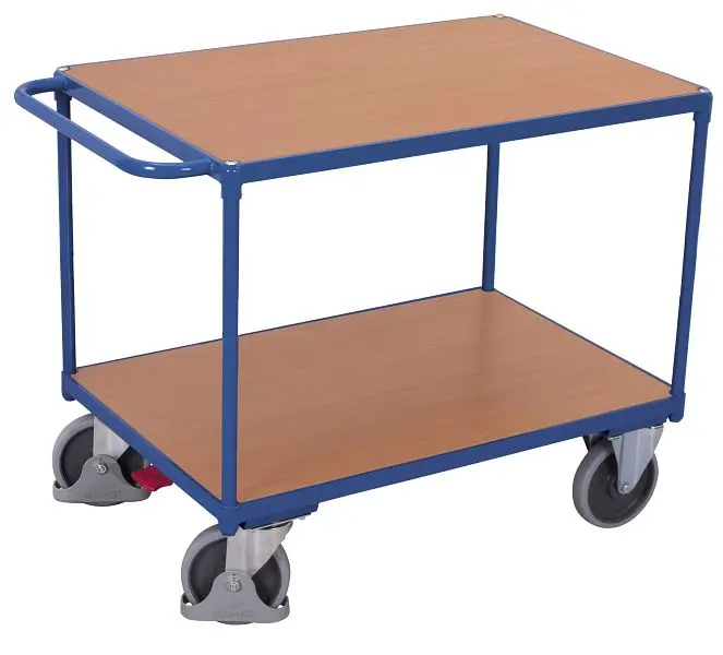VARIOfit Schwerer Tischwagen mit 2 Ladeflächen Ladefläche: 1.000 x 600 mm RAL 5010 enzianblau sw-600.510
