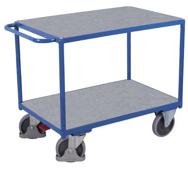VARIOfit Schwerer Tischwagen mit 2 Zinkblechladeflächen Ladefläche: 1.200 x 800 mm RAL 5010 enzianblau sw-800.505
