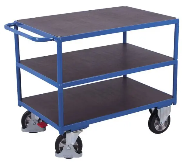 VARIOfit Schwerlast Tischwagen mit 3 Ladeflächen Ladefläche: 1.195 x 800 mm RAL 5010 enzianblau sw-800.617