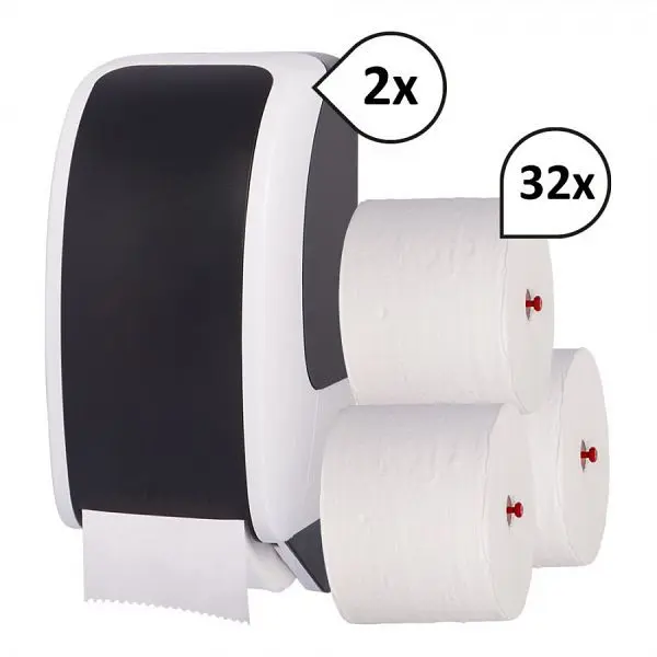 Blanc Hygienic SET: 2x Toilettenpapierspender Doppelrollen Blanc Cosmos + 32 Toilettenpapierrollen Long Life 3L Farbe: sch...