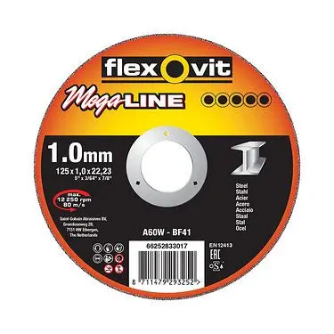 Flexovit MEGA LINE ultradünne Trennscheibe Inox 60 V-BF41 INOX MEGA-LINE Durchmesser: 125 mm VE: 25 Stück 66252832599