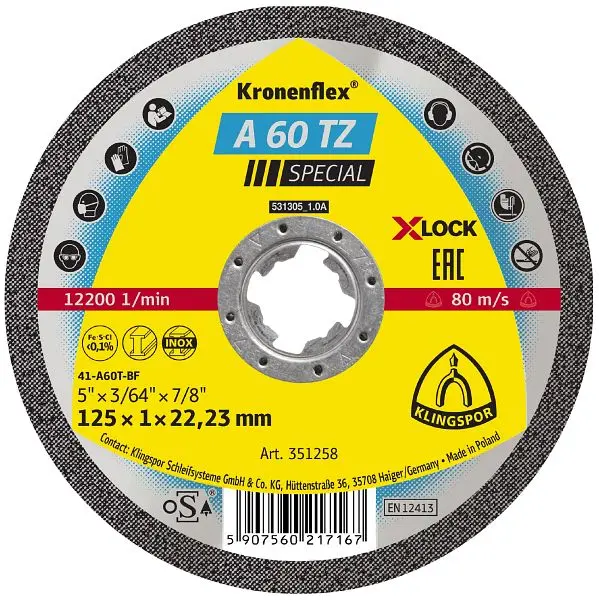 Klingspor 60 TZ Trennscheiben X-LOCK 125 x 1 x 2223 mm lineare VE: 25 Stück 351258