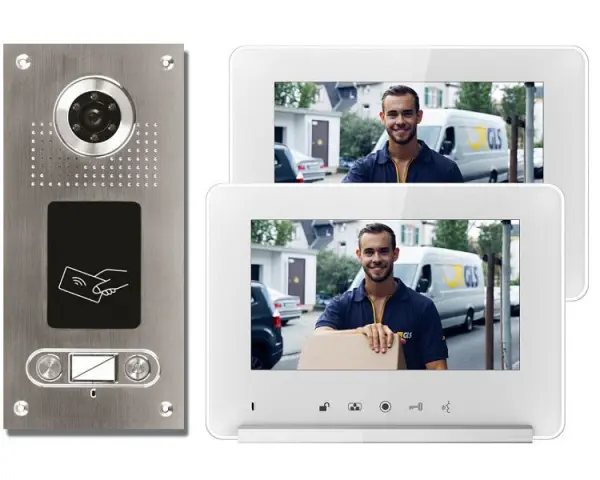 Anthell Electronics 2-Familien RFID Farb-Video-Sprechanlage Set mit Bildspeicher mit 2X 7" Monitor CKA2-690S1-2