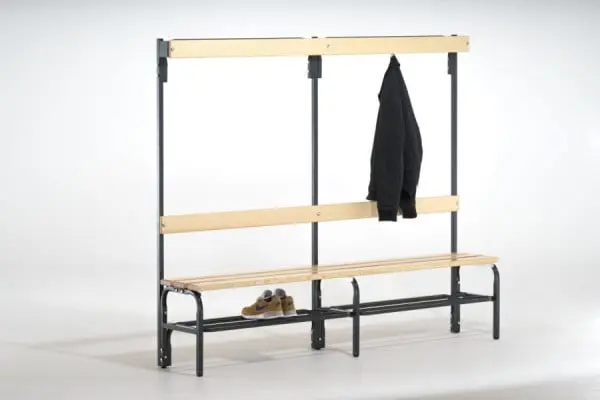 SYPRO Garderobenbank (Typ B+R) 150 mit Schuhrost mit Rückenlehne und Hakenleiste einseitig Stahl/Holz anthrazit 131542