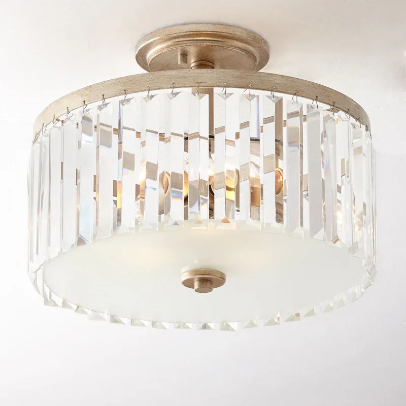 Circle Crystal Block Semi Flush Simplicity 3-flammige Korridor-Unterputz-Einbauleuchte Golden