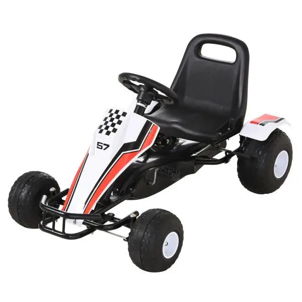 HOMCOM Go Kart Kinderfahrzeug Tretauto mit Pedal für 3-8 Jahre Stahl Weiß 341-036