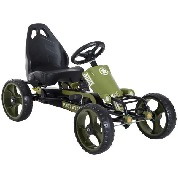 HOMCOM Go Kart Tretauto Tretfahrzeug mit Handbremse ab 3 Jahre Kinder Grün 105 x 54 x 61cm 341-025