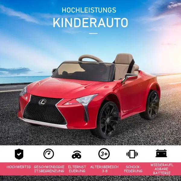HOMCOM Kinderauto von Lexus Kinderfahrzeug Elektroauto mit MP3 Musik Rot 370-117RD