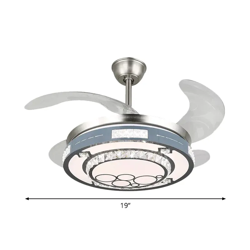Runde, hängende Ventilator-Lampenfassung, moderne Kristall-LED-Leuchte, 19 Zoll geräumig, silberfarben, halbbündige Mon...