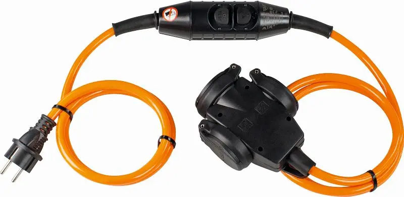 as-Schwabe PRCD-S-Personenschutzverlängerung 3m 2x15m H07BQ-F 3G25 orange mit Sicherheitkontaktstecker und 3-Wege-Kupplun...