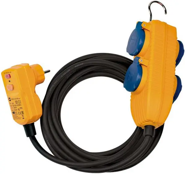 Brennenstuhl Sicherheitadapterkabel FI IP54 mit Powerblock (4-fach Verlängerung für außen IP54 5m Kabel mit Personensch...