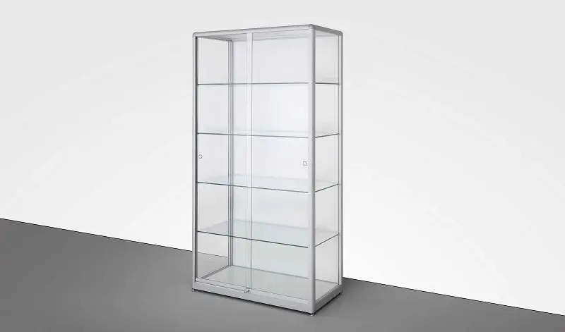 APH ELEGANZ Standvitrine mit Schiebetüren rollengelagert rund 1000 x 2000 x 500 mm ISRR-012