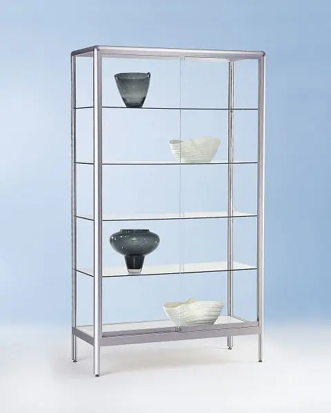 BST Standvitrine mit Alurahmen 4 Böden Schiebetüren 1200x500x1950mm (BxTxH) NICE-VA01250 (VR1205)