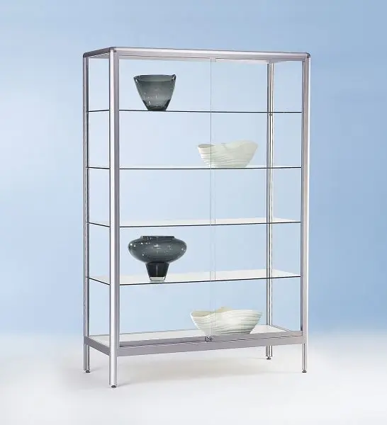 BST Standvitrine mit Alurahmen 4 Böden Schiebetüren 1500x500x1950mm (BxTxH) NICE-VA01550 (VR1505)