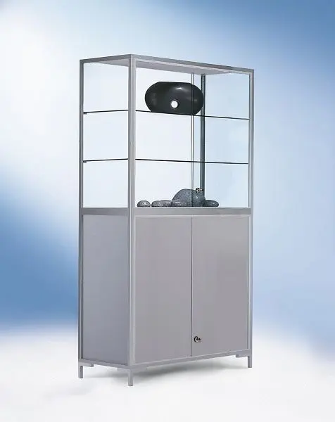 BST Staufachvitrine Dekor-Silber 3 Böden 1500x400x1860mm LINK-V15440