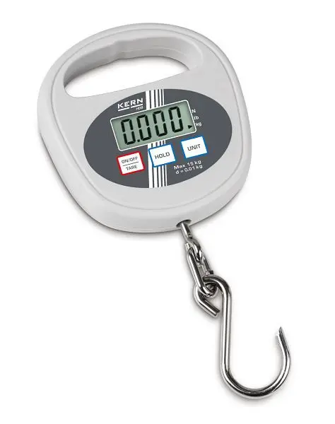 Kern Hängewaage Wägebereich 15 kg Ablesbarkeit 10 g Linearität ± 003 kg Maße Gehäuse 107×25×101 mm Einheiten kglbN...