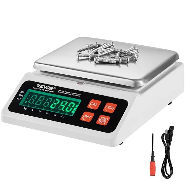 VEVOR Industrielle Zählwaage 10 kg x 01 g digital für Teile und Münzen g/kg/lb/oz/ct-Einheiten elektronisch mit LED-Bil...