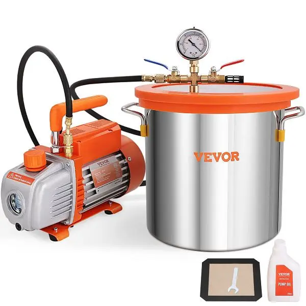VEVOR Vakuumpumpe mit 11L Vakuumkammer 100L/min Unterdruckpumpe 150W AC 220V/50Hz 1440U/min ZKBTTZ35CFM15SWOEV2