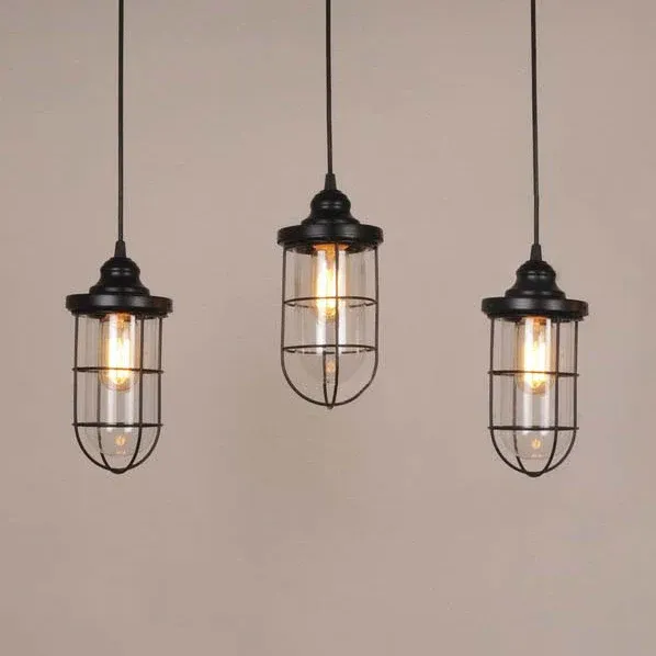 Hängeleuchten-Set mit 2/3 Glühbirnen und mehreren Lampen im Käfig, Industrie-Hängeleuchte aus schwarzem Klarglas, line...