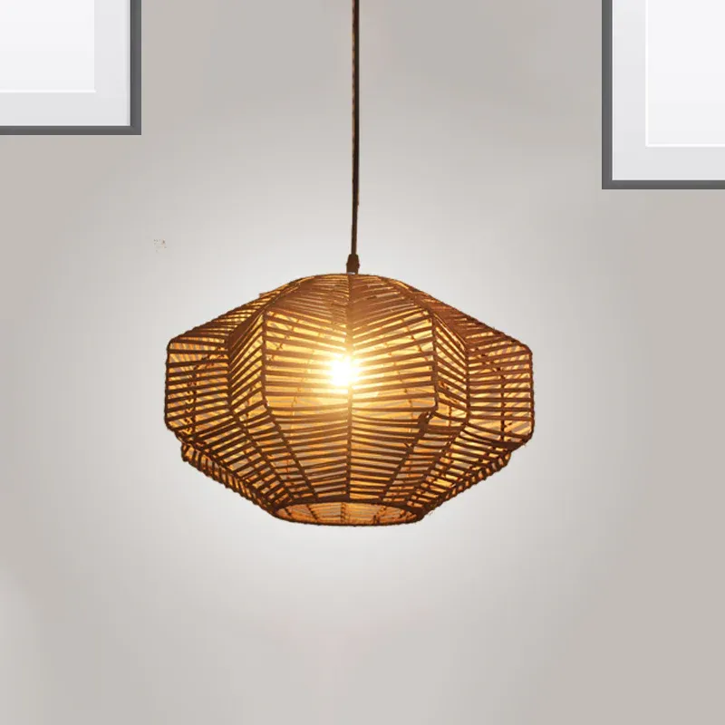 Magnetische Warnleuchte Braune Laternen-Hängebeleuchtung, traditionelles Rattan-Hängelampen-Set mit 1 Glühbirne für Re...
