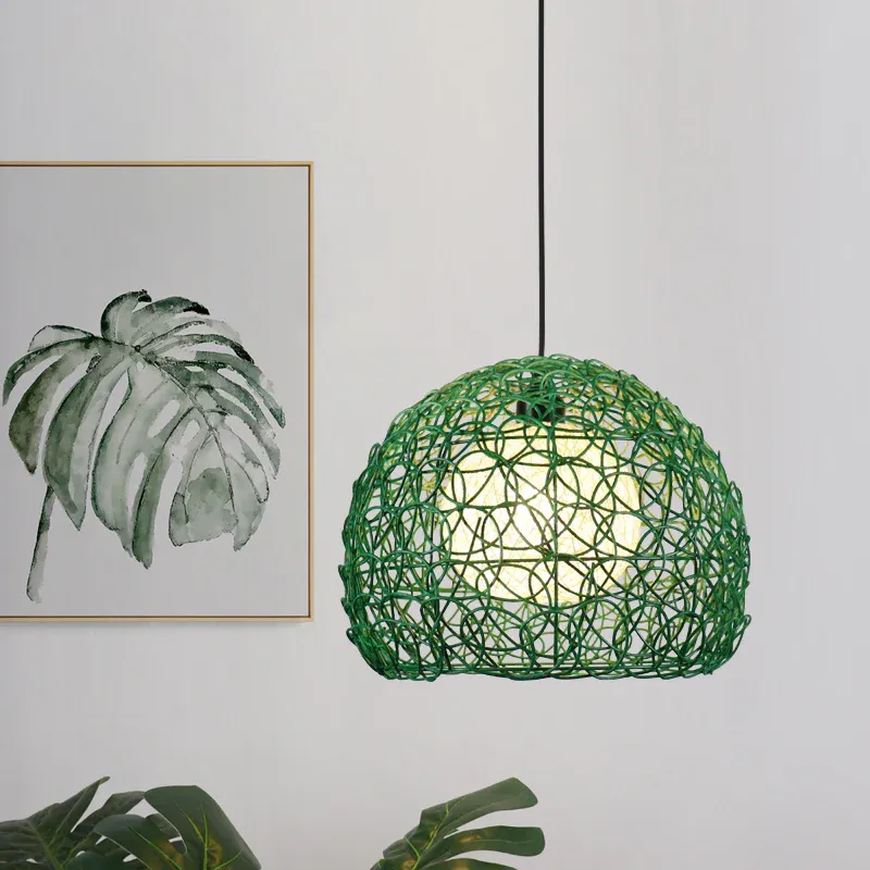 Unterfahrbare Warnleuchte Globe Cage Hängeleuchten-Set, moderne Rattan-Hängeleuchte mit 1 Kopf, grünes Finish, für Res...