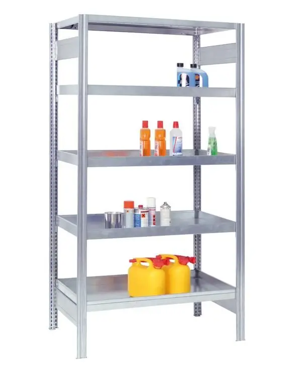 Regalwerk BERT-Umweltregal - Grundfeld Fachwannen HxBxT 2000x1005x600mm 4 Ebenen Fachwannen mit je 20 l Auffangvolumen B3-...
