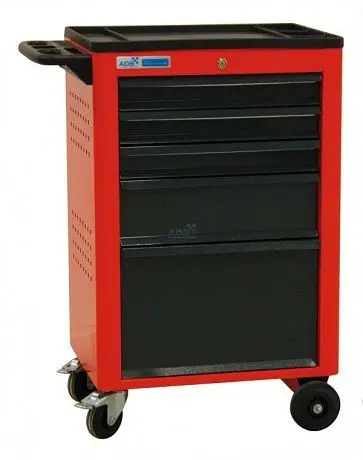 ADB Werkstattwagen BASIC mit 5 Schubladen Abmessungen: 960 x 610 x 450mm (HxBxT) Farbe Korpus: rot RAL 3020 Farbe Front: g...