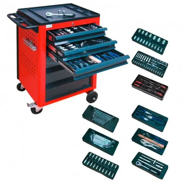 ADB Werkstattwagen BASIC mit Werkzeug 115 teilig Abmessungen: 960 x 610 x 450mm (HxBxT) Farbe Korpus: rot RAL 3020 Farbe F...