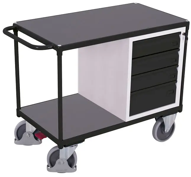 VARIOfit Werkstattwagen mit 2 Ladeflächen Außenmaße: 1.190 x 600 x 930 mm RAL 7016 anthrazitgrau mit 4 rollengelagerten...