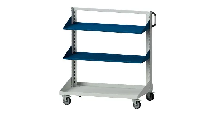 ANKE Werkbänke Grundwagen Ablagen lineare; 1250 x 650 x 1350 mm; RAL 7035/5010; mit 2 x Ablage lineare 450 mm 962.141