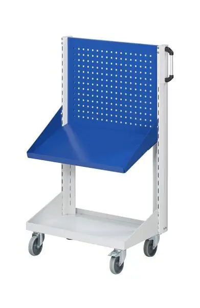 ANKE Werkbänke Grundwagen Lochblechpaneel und Ablage schräg; 800x450x1350 mm; RAL 7035/5010; mit 1 StückLochblechpaneel...