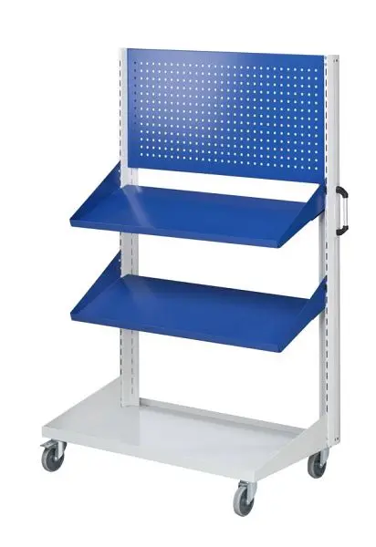 ANKE Werkbänke Grundwagen Lochblechpaneel und Ablage schräg; 1250x450x1950 mm; RAL 7035/5010; mit 1 StückLochblechpanee...