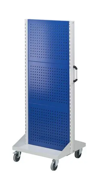 ANKE Werkbänke Grundwagen Lochblechpaneele; 800 x 720 x 1950 mm; RAL 7035/5010; mit 6 x Lochblechpaneel (3 x pro Seite) 9...