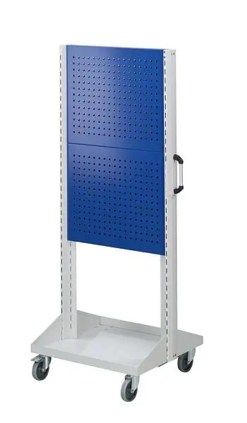 ANKE Werkbänke Grundwagen Lochblechpaneele; 800 x 720 x 1950 mm; RAL 7035/5010; mit 4 x Lochblechpaneel (2 x pro Seite) 9...