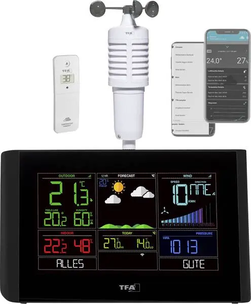 Barometer mit Hygrometer TFA Dostmann VIEW BREEZE 35.8001.01 WLAN-Wetterstation Vorhersage für mit WiFi 7 Tage Anzahl Sen...