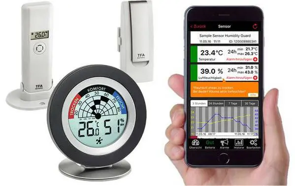 Barometer mit Hygrometer TFA Dostmann Weatherhub SmartHome System Cossy Radar Schimmelradar Weiß