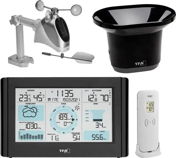 Wetterstation für TFA Dostmann WEATHER PRO 35.1161.01 Funk-Wetterstation Vorhersage für 12 bis 24 Stunden Anzahl Sensore...